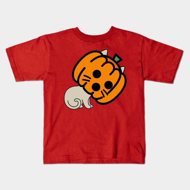 Surprised Pumpkin Mask Cat Kids T-Shirt by GlanceCat